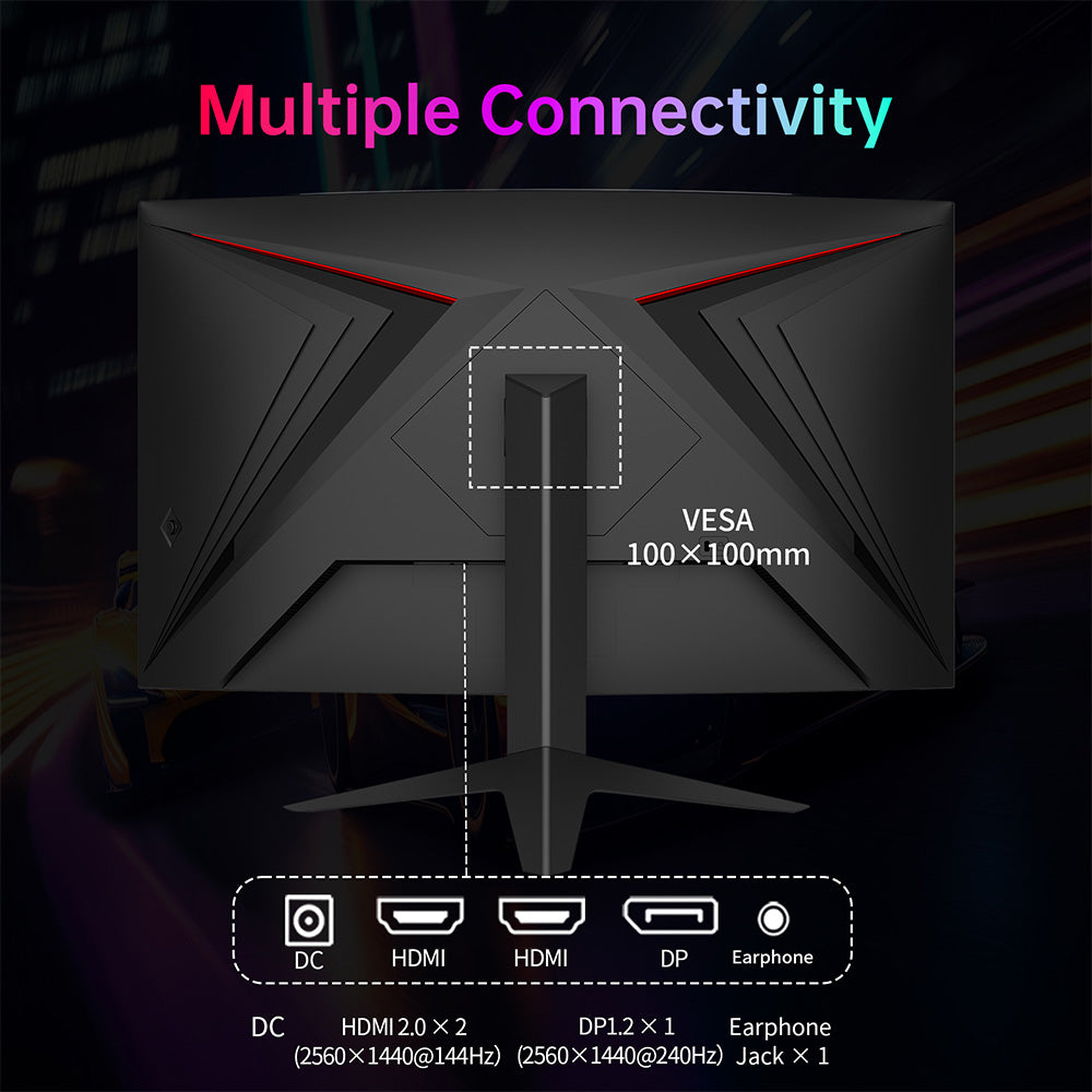 Herný monitor KTC H27S25E, 27 palcový 2560*1440 QHD CSOT HVA displej, 1000R zakrivenie, obnovovacia frekvencia 240 Hz, doba odezvy 1 ms MPRT, adaptívna synchronizácia, kontrastný pomer 2500:1, VESA uchytenie, nízke modré svetlo a bez blikania, 2*HDMI 2.0, 1*DP1.2, 1*slúchadlový výstup