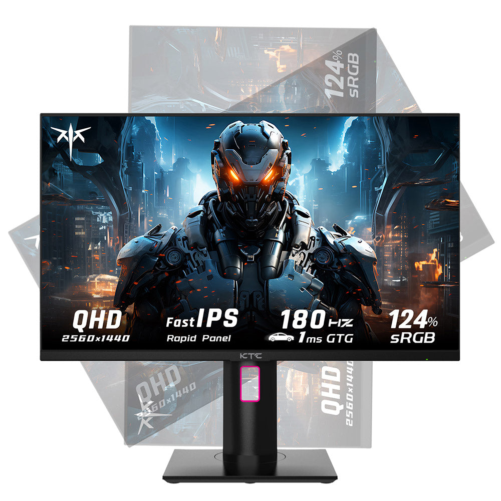 KTC H27T22 27-inch Gaming Monitor 2560x1440 QHD 16:9 ELED 180Hz Fast IPS Panel Screen 1ms GTG Response Time 99% sRGB HDR10 Low Motion Blur Compatible with FreeSync G-SYNC USB 2xHDMI2.0 2xDP1.4 Audio Out Horizontal &amp; Vertical Rotated VESA Mount