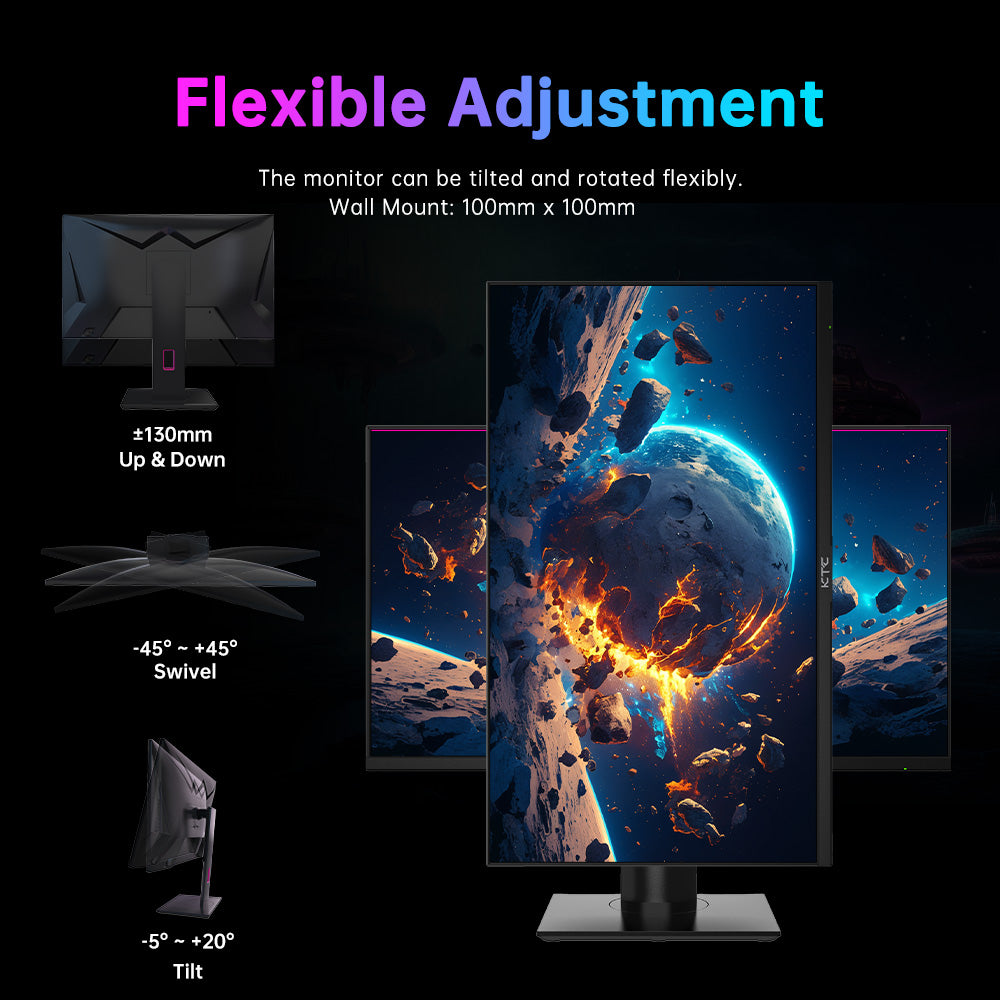 KTC H27T22 27-inch Gaming Monitor 2560x1440 QHD 16:9 ELED 180Hz Fast IPS Panel Screen 1ms GTG Response Time 99% sRGB HDR10 Low Motion Blur Compatible with FreeSync G-SYNC USB 2xHDMI2.0 2xDP1.4 Audio Out Horizontal &amp; Vertical Rotated VESA Mount