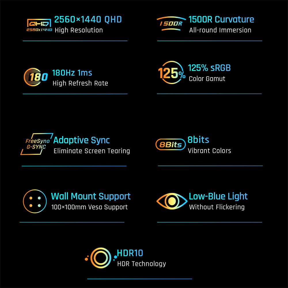 KTC H32S17 32-palcový 1500R zakrivený herný monitor 2560x1440 QHD 180Hz 16:9 ELED 99% sRGB HDR10 1ms MPRT doba odezvy, Low-blue, kompatibilný s FreeSync a G-SYNC, USB, HDMI2.0, 2xDP1.4, audio výstup, flexibilné nastavenie s robustným statívom, VESA uchytenie, displej.