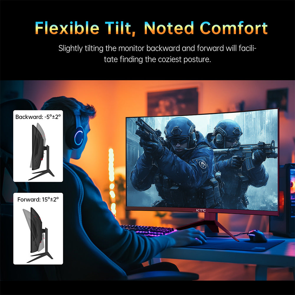 KTC H32S17 32-palcový 1500R zakrivený herný monitor 2560x1440 QHD 180Hz 16:9 ELED 99% sRGB HDR10 1ms MPRT doba odezvy, nízko-modré svetlo, kompatibilný s FreeSync a G-SYNC, USB, HDMI2.0, 2xDP1.4, audio výstup, flexibilné nastavenie s robustným statívom, VESA uchytenie, displej.