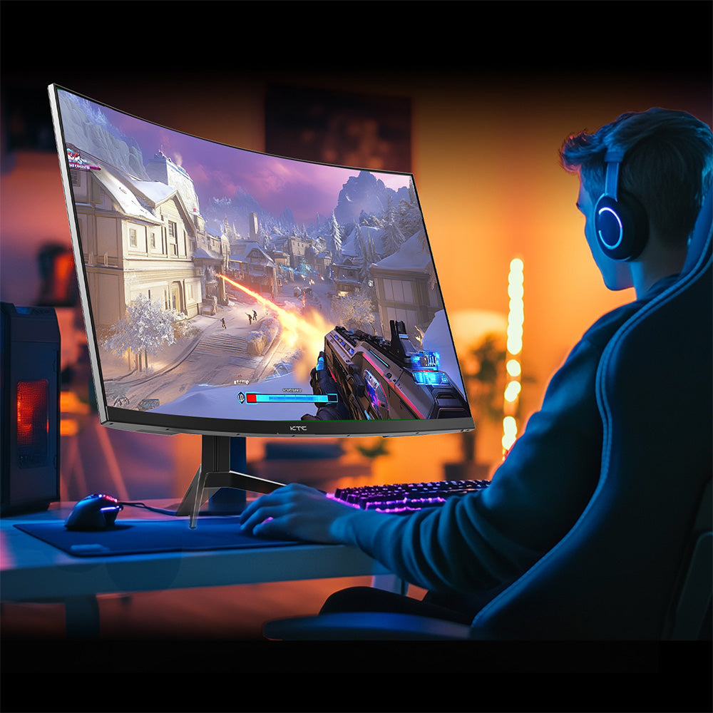 KTC H32S17 32-palcový 1500R zakrivený herný monitor 2560x1440 QHD 180Hz 16:9 ELED 99% sRGB HDR10 1ms MPRT doba odezvy, nízko-modré svetlo, kompatibilný s FreeSync a G-SYNC, USB, HDMI2.0, 2xDP1.4, audio výstup, flexibilné nastavenie s robustným statívom, VESA uchytenie, displej.