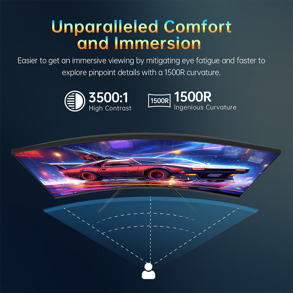 KTC H32S17 32-palcový 1500R zakrivený herný monitor 2560x1440 QHD 180Hz 16:9 ELED 99% sRGB HDR10 1ms MPRT doba odezvy, nízko-modré svetlo, kompatibilný s FreeSync a G-SYNC, USB, HDMI2.0, 2xDP1.4, audio výstup, flexibilné nastavenie s robustným statívom, VESA uchytenie, displej.