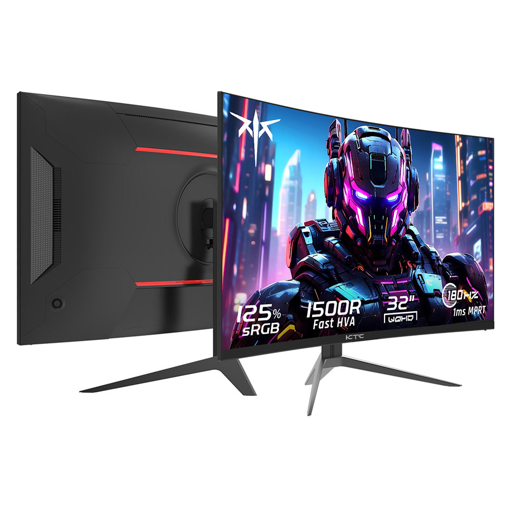 KTC H32S17 32 inch 1500R Curved Gaming Monitor 2560x1440 QHD 180Hz 16:9 ELED 99% sRGB HDR10 1ms MPRT Response Time Low-blue Compatible with FreeSync and G-SYNC USB HDMI2.0 2xDP1.4 Audio Out Flexible Adjustment with Sturdy Tripod VESA Mount Displayer