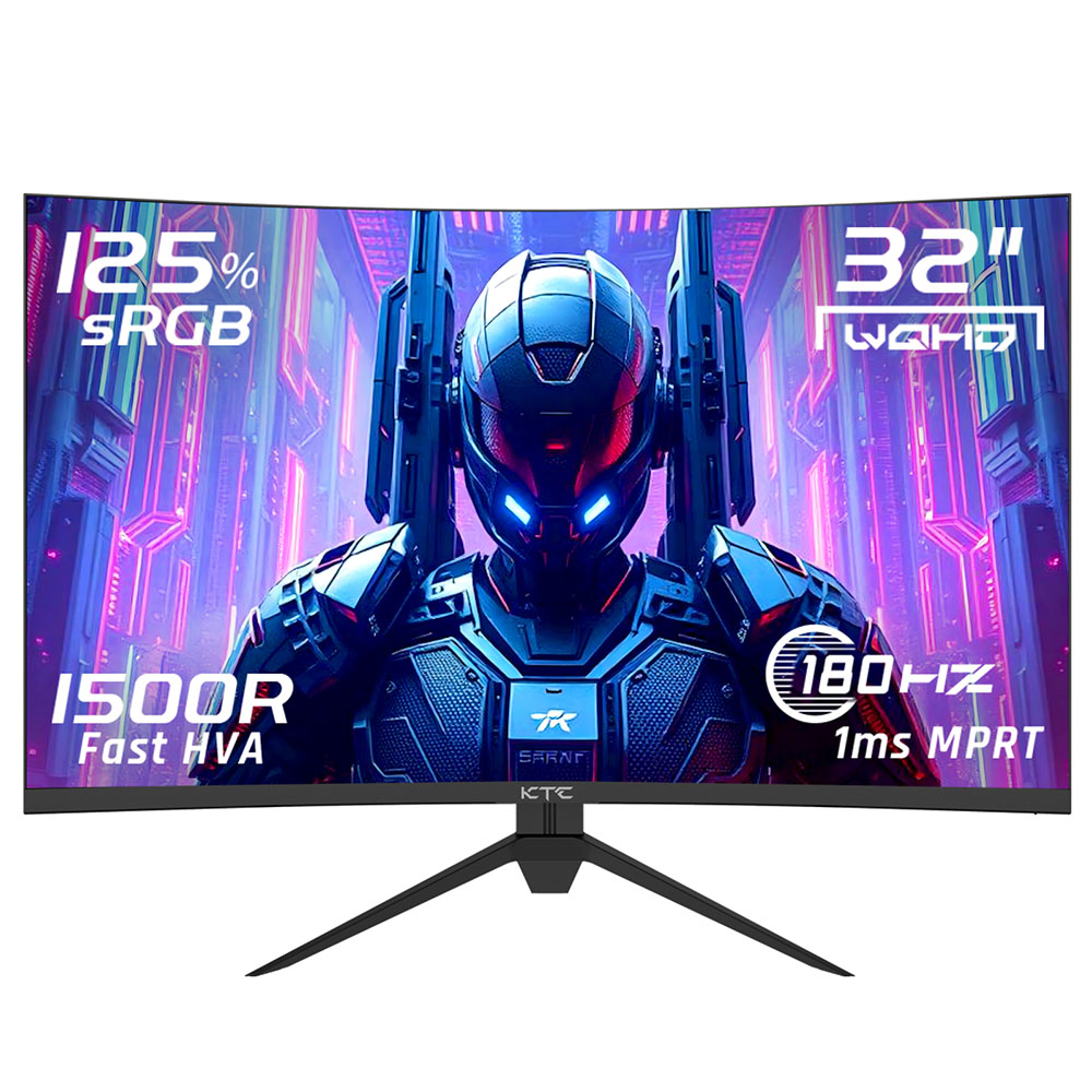 KTC H32S17 32 inch 1500R Curved Gaming Monitor 2560x1440 QHD 180Hz 16:9 ELED 99% sRGB HDR10 1ms MPRT Response Time Low-blue Compatible with FreeSync and G-SYNC USB HDMI2.0 2xDP1.4 Audio Out Flexible Adjustment with Sturdy Tripod VESA Mount Displayer