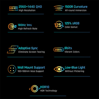 KTC H32S17 32 inch 1500R Curved Gaming Monitor 2560x1440 QHD 180Hz 16:9 ELED 99% sRGB HDR10 1ms MPRT Response Time Low-blue Compatible with FreeSync and G-SYNC USB HDMI2.0 2xDP1.4 Audio Out Flexible Adjustment with Sturdy Tripod VESA Mount Displayer