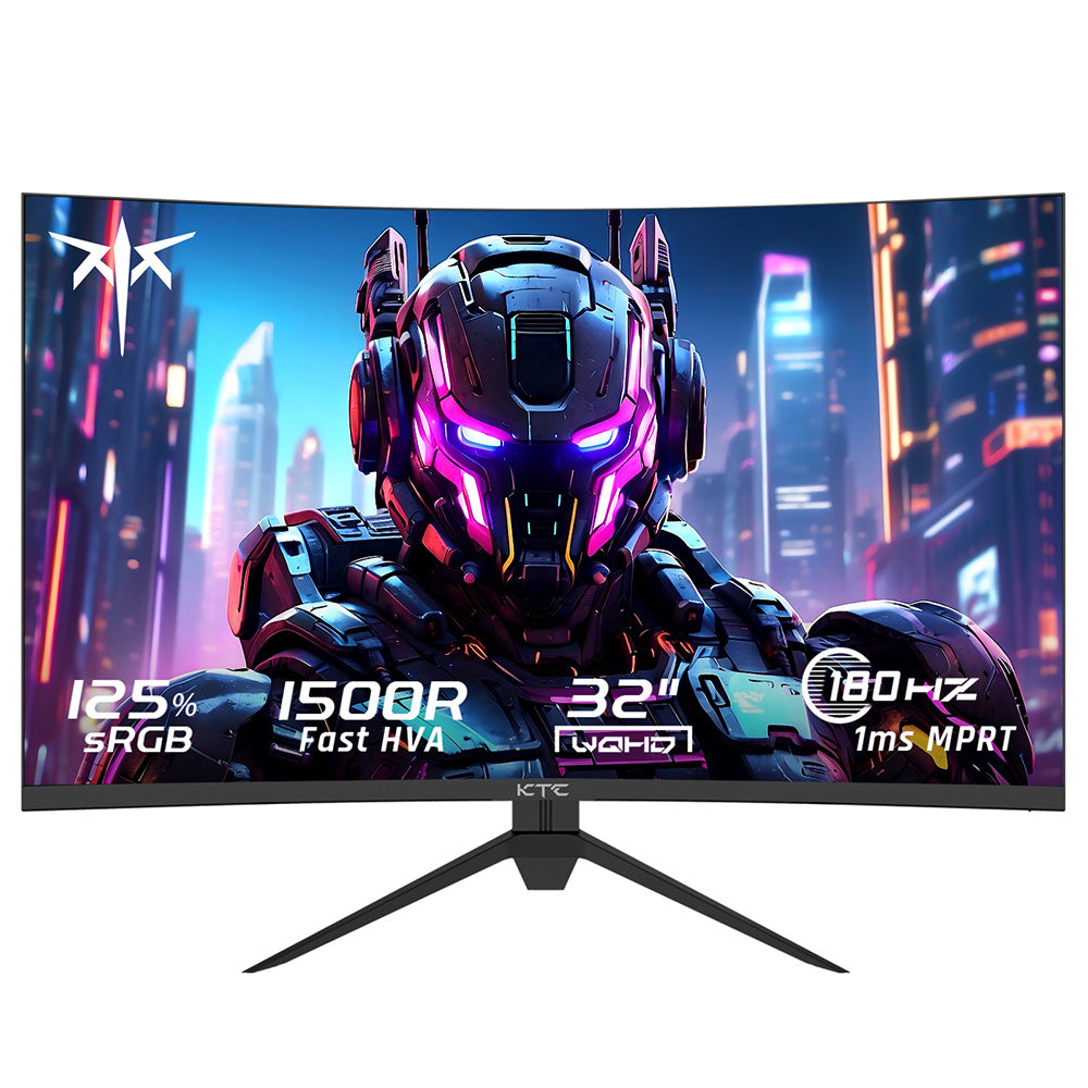 KTC H32S17 32 inch 1500R Curved Gaming Monitor 2560x1440 QHD 180Hz 16:9 ELED 99% sRGB HDR10 1ms MPRT Response Time Low-blue Compatible with FreeSync and G-SYNC USB HDMI2.0 2xDP1.4 Audio Out Flexible Adjustment with Sturdy Tripod VESA Mount Displayer