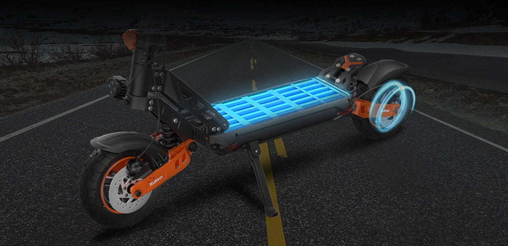 Elektrokolobežka KuKirin G2 Max, 10-palcové terénne pneumatiky, 1000W motor, maximálna rýchlosť 55 km/h, 48V 20Ah batéria, dojazd 80 km, maximálne zaťaženie 120 kg, odnímateľné sedadlo, nastaviteľná výška.