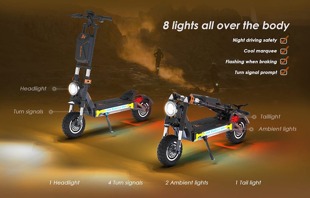 Elektrokolobežka KuKirin G4 Max Off-Road, 2*1600W bezuhlíkový nábojový motor, 12-palcové pneumatiky do terénu, 60V 35,2Ah batéria, maximálny dojazd 95 km, maximálna rýchlosť 86 km/h, predné a zadné hydraulické brzdy, vodotesnosť IP54.