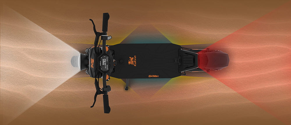 Elektrokolobežka KuKirin G4 Max Off-Road, 2*1600W bezuhlíkový nábojový motor, 12-palcové pneumatiky do terénu, 60V 35,2Ah batéria, maximálny dojazd 95 km, maximálna rýchlosť 86 km/h, predná a zadná hydraulická brzda, vodotesnosť IP54.