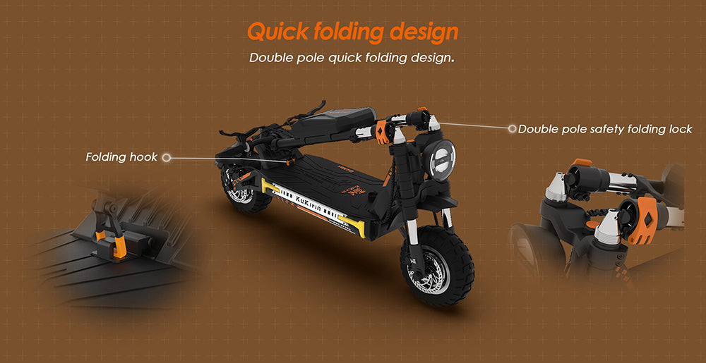 Elektrokolobežka KuKirin G4 Max Off-Road, 2*1600W bezuhlíkový nábojový motor, 12-palcové pneumatiky do terénu, 60V 35,2Ah batéria, maximálny dojazd 95 km, maximálna rýchlosť 86 km/h, predná a zadná hydraulická brzda, vodotesnosť IP54.