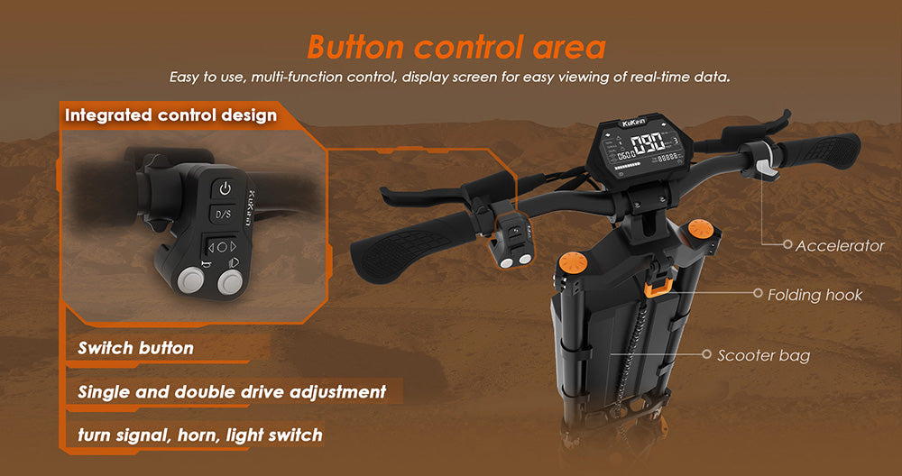 Elektrokolobežka KuKirin G4 Max Off-Road, 2*1600W bezuhlíkový nábojový motor, 12-palcové pneumatiky do terénu, 60V 35,2Ah batéria, maximálny dojazd 95 km, maximálna rýchlosť 86 km/h, predná a zadná hydraulická brzda, vodotesnosť IP54.