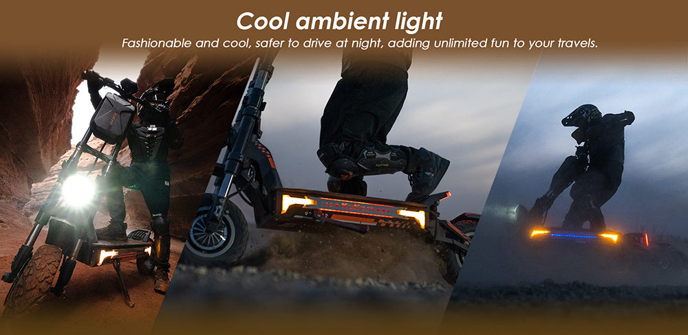 Elektrokolobežka KuKirin G4 Max Off-Road, 2*1600W bezuhlíkový nábojový motor, 12-palcové pneumatiky do terénu, 60V 35,2Ah batéria, maximálny dojazd 95 km, maximálna rýchlosť 86 km/h, predná a zadná hydraulická brzda, vodotesnosť IP54.