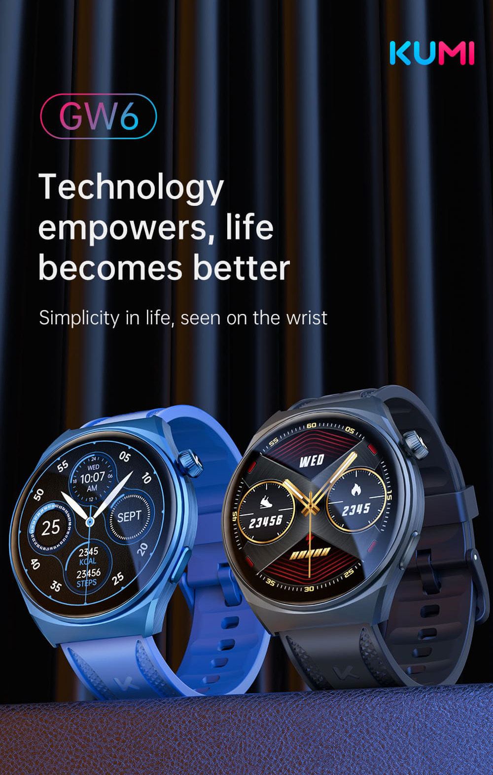 Inteligentné hodinky KUMI GW6, 1,43-palcový AMOLED HD displej, funkcia hlasového ovládania AI, monitorovanie spánku a srdcového tepu, Bluetooth volania - čierna