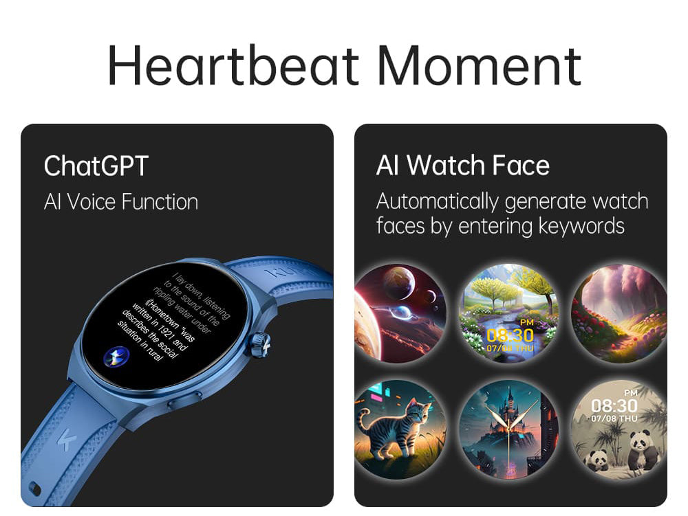 Inteligentné hodinky KUMI GW6, 1,43-palcový AMOLED HD displej, funkcia hlasového ovládania AI, monitorovanie spánku a srdcového tepu, Bluetooth volania - čierna