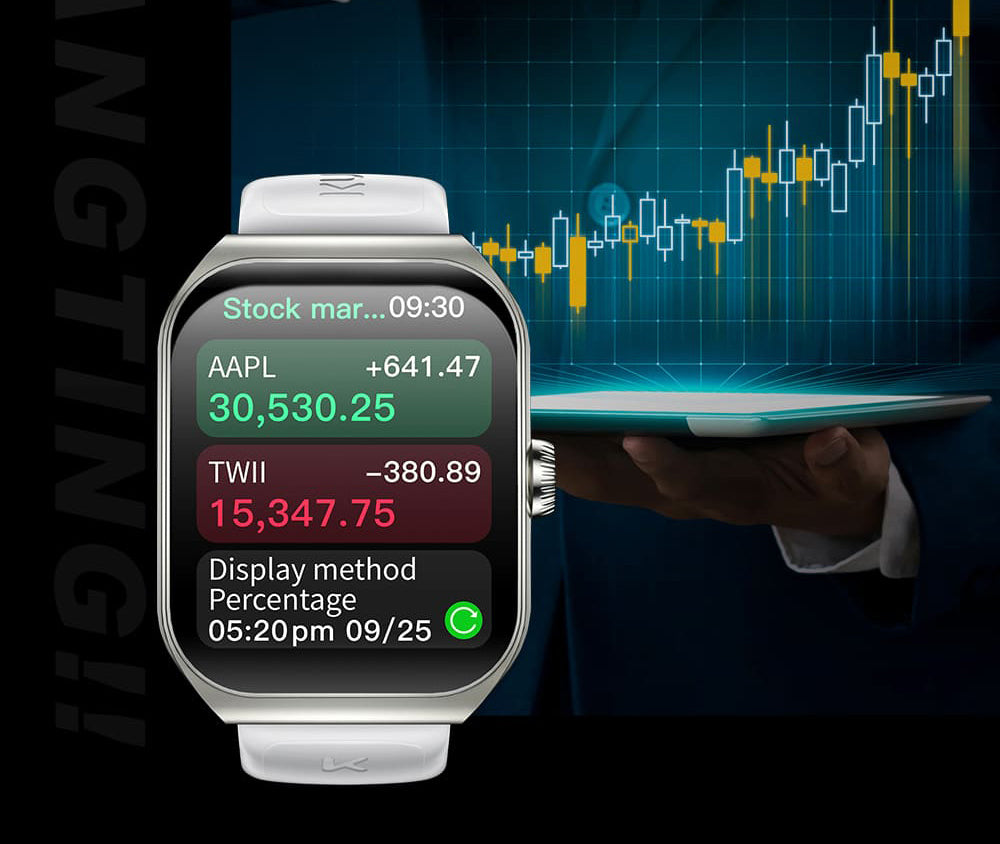 KUMI KU7 Smartwatch, 1,96'' AMOLED displej, Bluetooth hovory, monitorovanie zdravotného stavu, informácie o akciovom trhu, 100 režimů pro sport - Černá