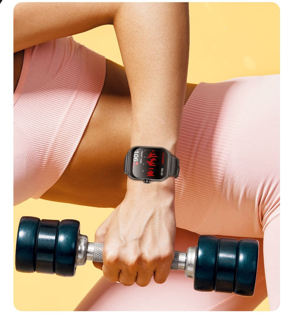 KUMI KU7 Smartwatch, 1,96'' AMOLED displej, Bluetooth hovory, monitorovanie zdravotného stavu, informácie o akciovom trhu, 100 režimů pro sport - Černá