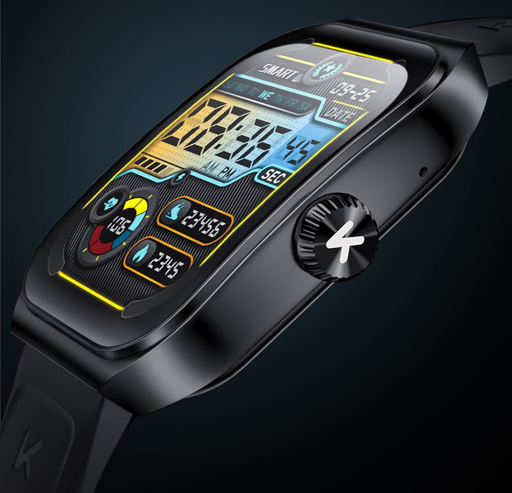 KUMI KU7 Smartwatch, 1,96'' AMOLED displej, Bluetooth volania, monitorovanie zdravia, informácie o akciovom trhu, 100 sportovych režimov - čierna