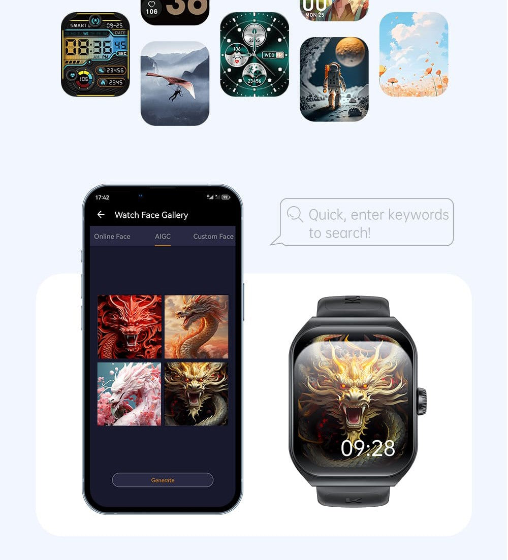 KUMI KU7 Smartwatch, 1,96'' AMOLED displej, Bluetooth volania, monitorovanie zdravia, informácie o akciovom trhu, 100 sportovych režimov - čierna