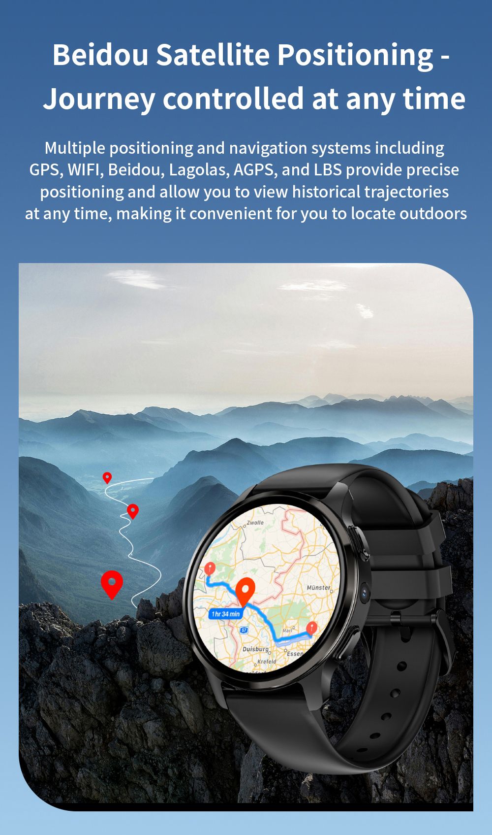 Inteligentné hodinky LOKMAT APPLLP 2, 1,508-palcový AMOLED displej, podpora 4G SIM karty, Android 8.1, NFC prístup, 24/7 monitorovanie zdravia, viaceré režimy pre rôzne sporty.