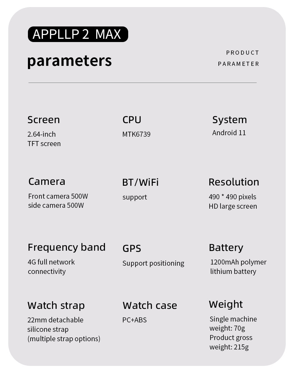 Odnímateľné inteligentné hodinky LOKMAT APPLLP 2 MAX, 2,64-palcový displej, Android 11, podpora 4G/5G SIM karty, Bluetooth pripojenie, GPS určenie polohy, batéria 1200 mAh