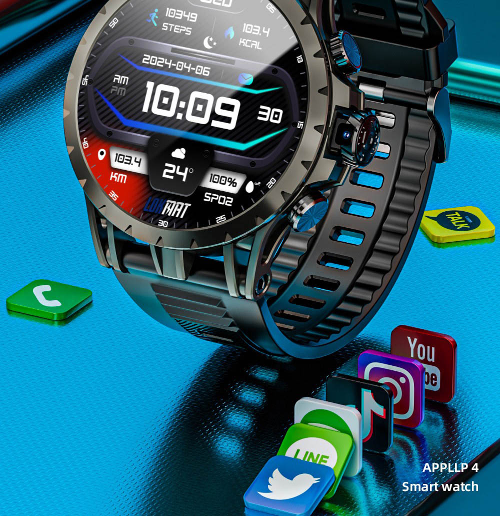 Inteligentné hodinky LOKMAT APPLLP 4, 1,508-palcový AMOLED displej, podpora 4G/5G SIM karty, monitorovanie tepovej frekvencie a kyslíku v krvi, funkcia NFC, GPS určenie polohy.