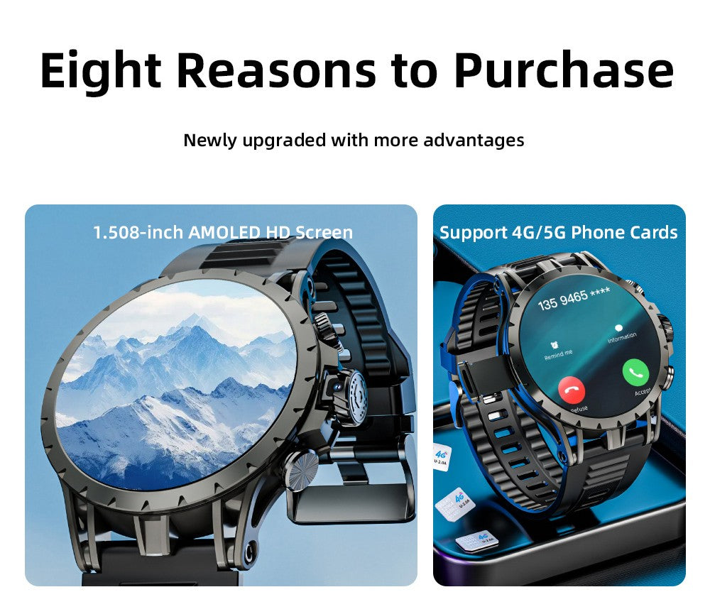 Inteligentné hodinky LOKMAT APPLLP 4, 1,508-palcový AMOLED displej, podpora 4G/5G SIM karty, monitorovanie tepovej frekvencie a kyslíku v krvi, funkcia NFC, GPS určenie polohy.