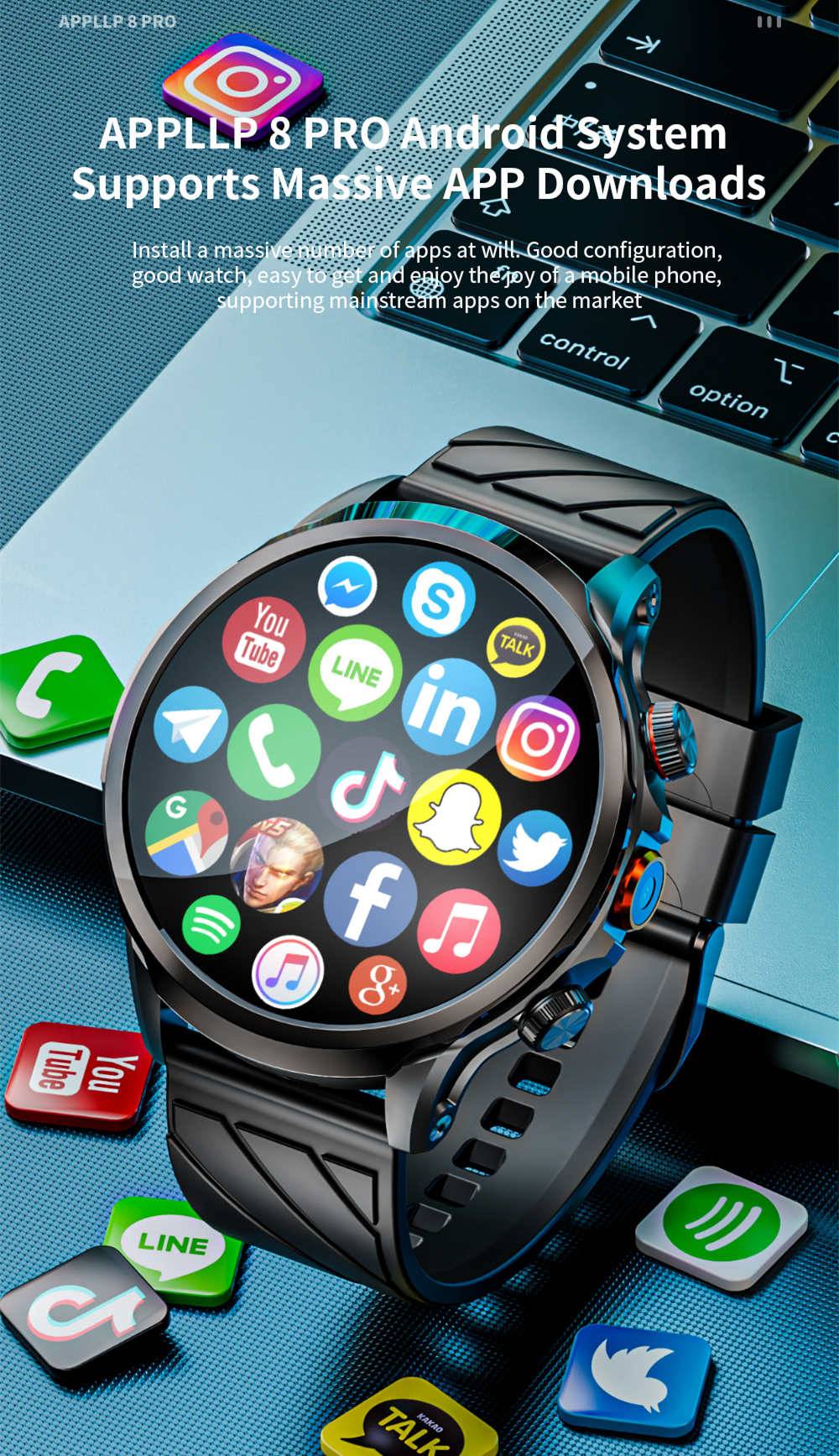 Inteligentné hodinky LOKMAT APPLLP 8 Pro, Android 8.1, 1,85'' HD TFT displej, 4G volania, NFC prístup, monitorovanie srdcového tepu a kyslíku v krvi.