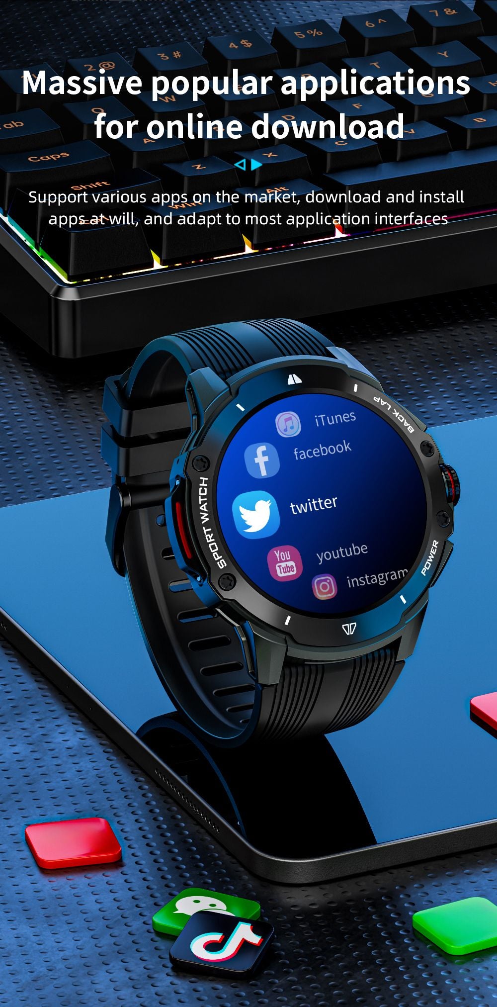 Inteligentné hodinky LOKMAT APPLLP 4G, AMOLED HD displej, NFC čítačka, monitor srdcového tepu, Bluetooth 4.2, viaceré režimy pre rôzne sporty, GPS/Beidou/Granas/AGPS/LBS určovanie polohy