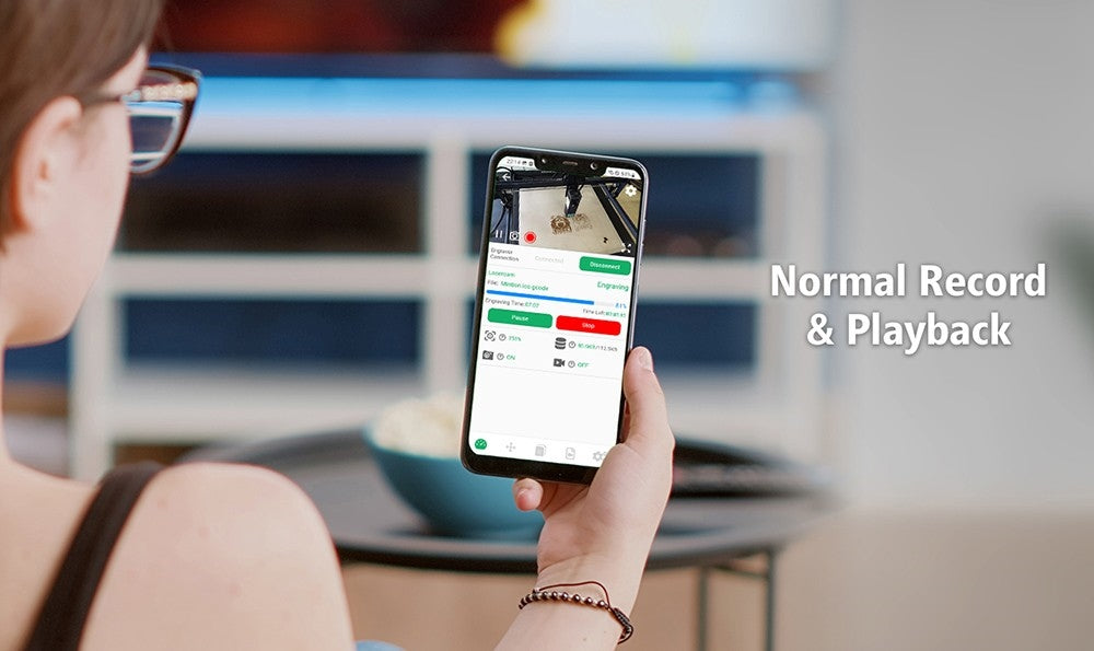 Laserová gravírovacia kamera Mintion Lasercam, rozlíšenie videa 1080P, určovanie polohy v LightBurn, diaľkové ovládanie cez WiFi, automatické časozáznamové video, detekcia požiaru, nočný režim, podpora prehliadača v PC