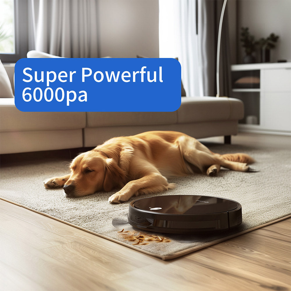 Robotický vysávač a mop Neatsvor X520, sací výkon 6000 Pa, batéria 5200 mAh, ovládanie cez Wi-Fi/aplikáciu, 3v1 čistenie, inteligentná navigácia 3.0, HEPA filtrácia a hlasové ovládanie, vhodné na koberce a tvrdé podlahy, čierna farba.