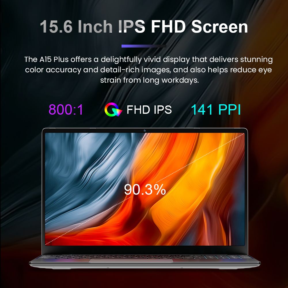 Notebook Ninkear A15 Plus s 15,6'' IPS displejom s rozlíšením 1920 × 1080, procesor AMD Ryzen 7 5825U s 8 jadierami a taktom 4,5 GHz, 32 GB RAM, 1 TB SSD, 2,4 GHz/5 GHz Wi-Fi, odtlačok prsta na odblokovanie, podsvietená klávesnica, USB-C*1, USB 3.0*2, HDMI*1, čítačka microSD kariet *1, 3,5 mm jack na slúchadlá *1.