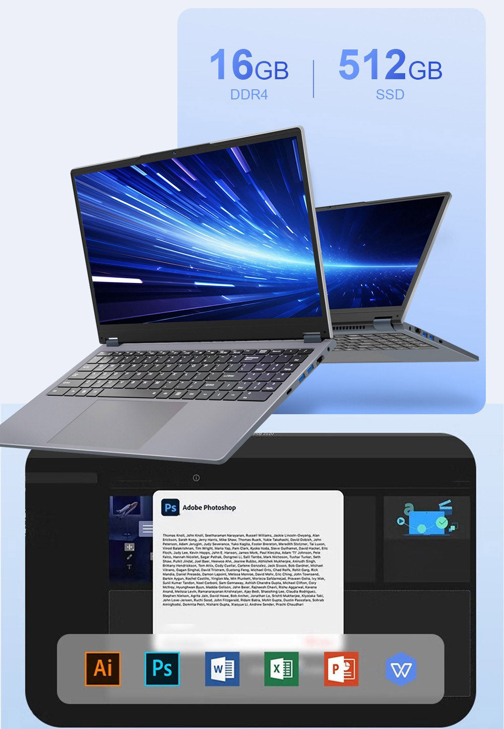 Ninkear YBOOK15 2-v-1 notebook, 360° otočný 15,6-palcový dotykový displej 1920*1080, AMD Ryzen 3 3200U 2 jadrá, max. 3,5 GHz, 16 GB RAM, 512 GB SSD, 2,4/5 GHz WiFi, Bluetooth 4.2, 1*USB 3.0, 2*USB 2.0, 1*Type-C (len dáta), 1*HDMI, 1*RJ45, 1*jack na slúchadlá, 38 Wh batéria