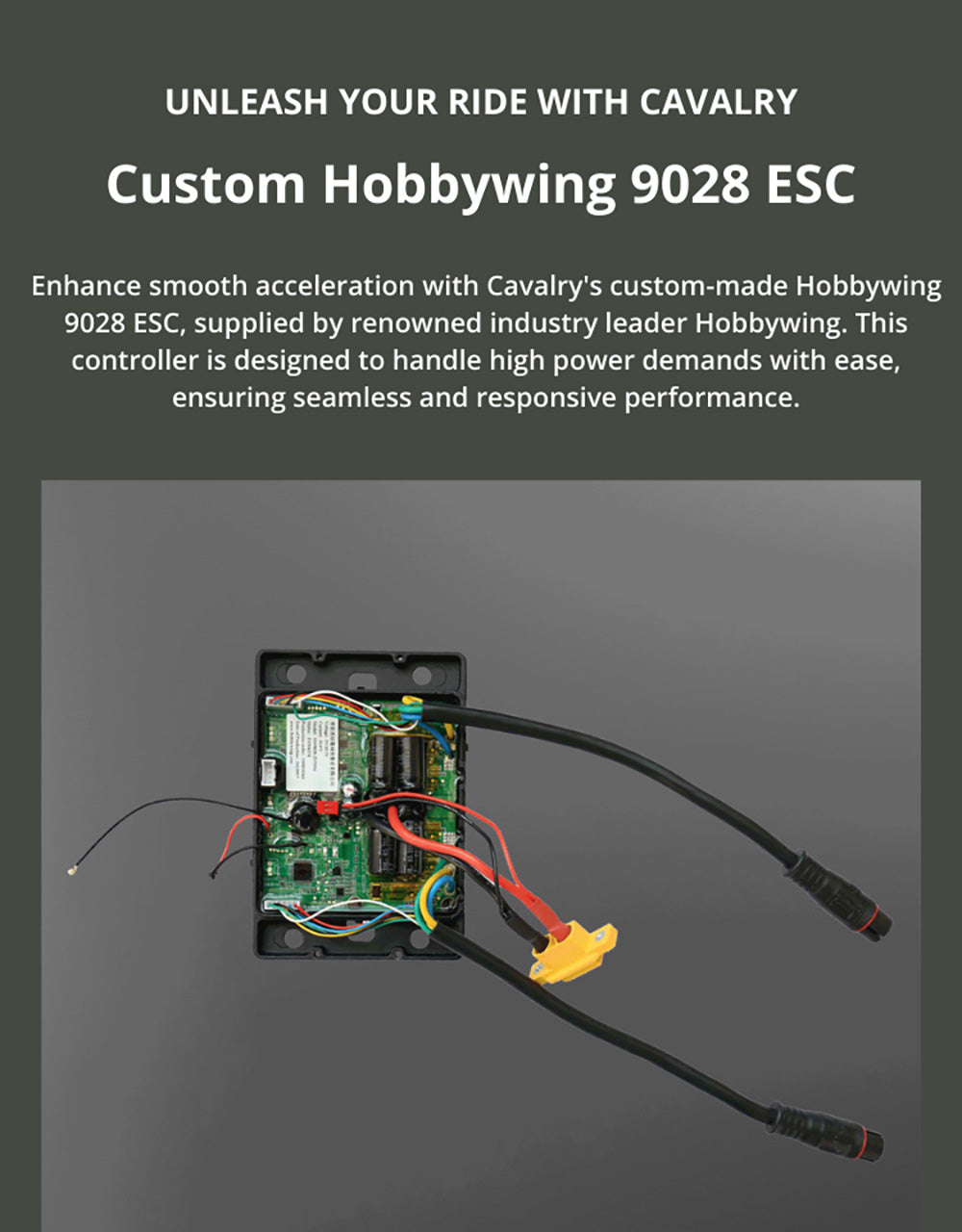 Elektrický skateboard OMW Cavalry, maximálny výkon 3500 W, batéria 43,2 V 20 Ah, maximálna rýchlosť 37 mph, dojazd 34 míľ.