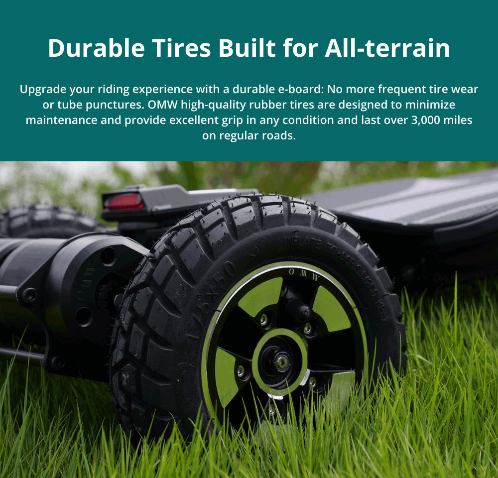 Elektrický skateboard OMW Cavalry, maximálny výkon 3500 W, batéria 43,2 V 20 Ah, maximálna rýchlosť 37 mph, dojazd 34 míľ.