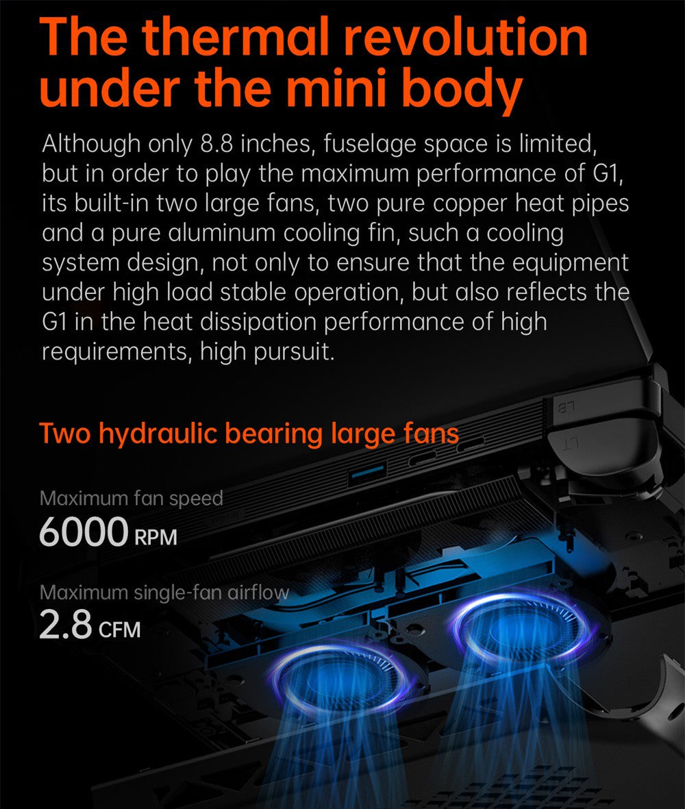 Prenosný herný PC One Netbook OneXPlayer G1, AMD Ryzen AI 9 HX 370 12 jadier, max. 5,1 GHz, 8,8'' 2560*1600 144 Hz displej, 64 GB LPDDR5X 7500 MHz RAM, 4 TB SSD, WiFi 6E, 2*USB-C, 1*USB3.2, 1*TF karta, 1* Oculink, 1*3,5 mm audio, odblokovanie odtlačkom prsta - EU zástrčka