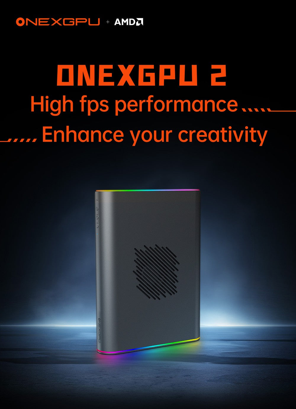 One Netbook ONEXGPU 2 eGPU dokovací stanica s grafickou kartou AMD Radeon RX 7800M, 12 GB GDDR6 RAM, 192bit, 1*Oculink, 1*USB-C 4.0, 2*USB 3.2, 1*PCIe 3.0 SSD, 1*RJ45, 1*HDMI 2.1, 2*DP 2.0, 65W reverzné nabíjanie, RGB svetelné efekty