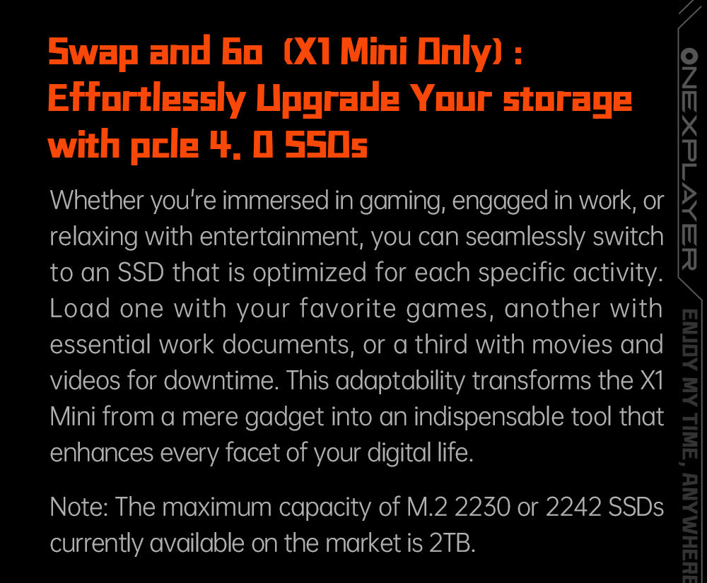 One Netbook OneXPlayer X1 Mini prenosný herný PC, AMD Ryzen 7 8840U 8 jadier, max. 5,1 GHz, 8,8'' 2560*1600 144 Hz LTPS displej, 32 GB LPDDR5x 7500 MHz RAM, 1 TB SSD, 2x USB4, 1x USB3.2, 1x slot na TF kartu, 1x OcuLink, 1x audio, Harman Sound System, 65,02 Wh batéria