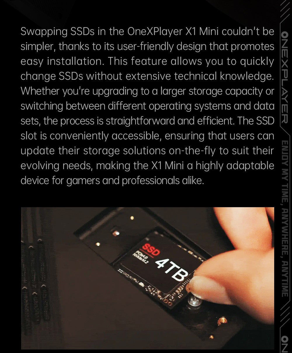 One Netbook OneXPlayer X1 Mini prenosný herný PC, AMD Ryzen 7 8840U 8 jadier, max. 5,1 GHz, 8,8'' 2560*1600 144 Hz LTPS displej, 32 GB LPDDR5x 7500 MHz RAM, 1 TB SSD, 2x USB4, 1x USB3.2, 1x slot na TF kartu, 1x OcuLink, 1x audio, Harman Sound System, 65,02 Wh batéria
