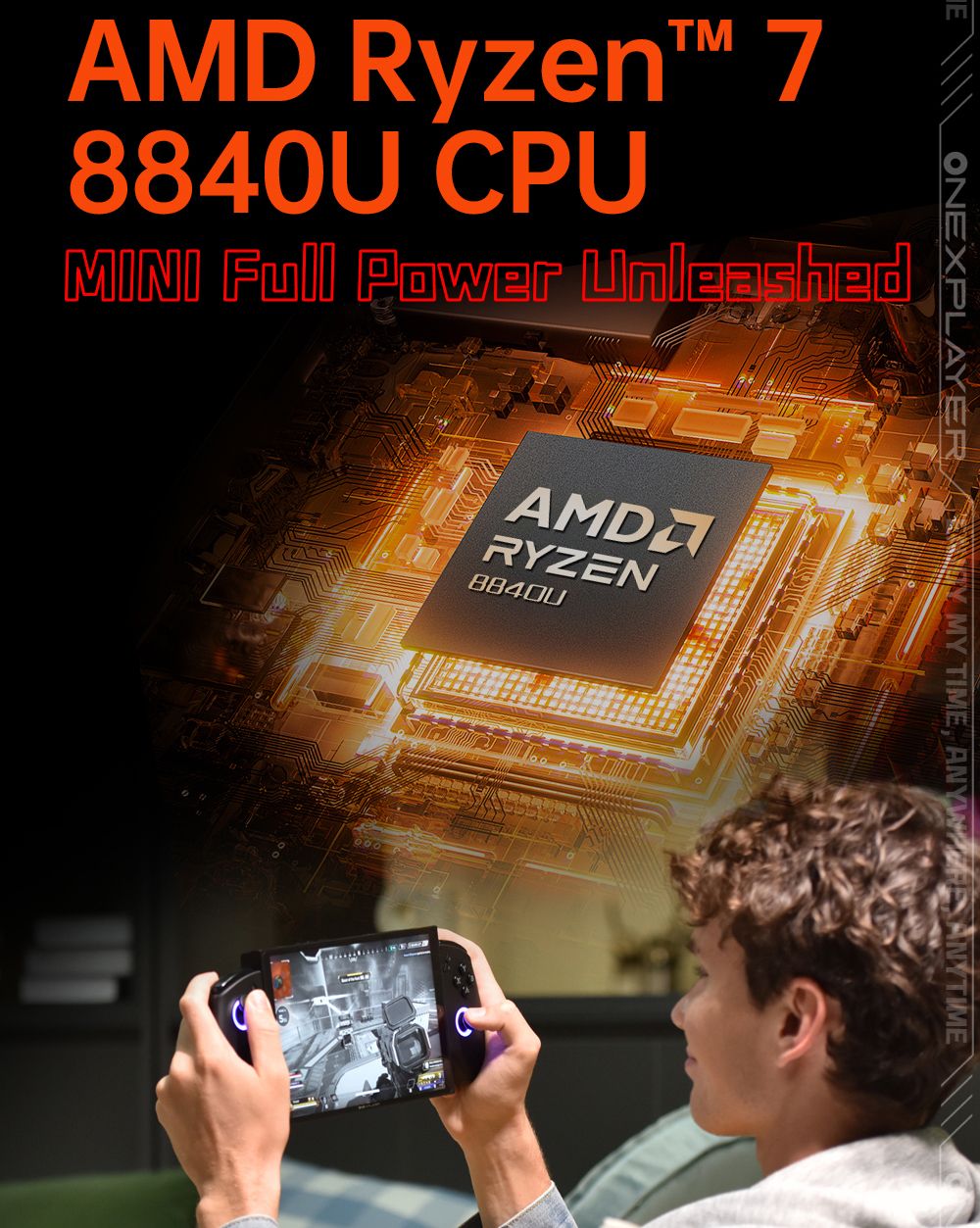 One Netbook OneXPlayer X1 Mini prenosný herný PC, AMD Ryzen 7 8840U 8 jadier, max. 5,1 GHz, 8,8'' 2560*1600 144 Hz LTPS displej, 32 GB LPDDR5x 7500 MHz RAM, 1 TB SSD, 2x USB4, 1x USB3.2, 1x slot na TF kartu, 1x Oculink, 1x audio, Harman Sound System, 65,02 Wh batéria