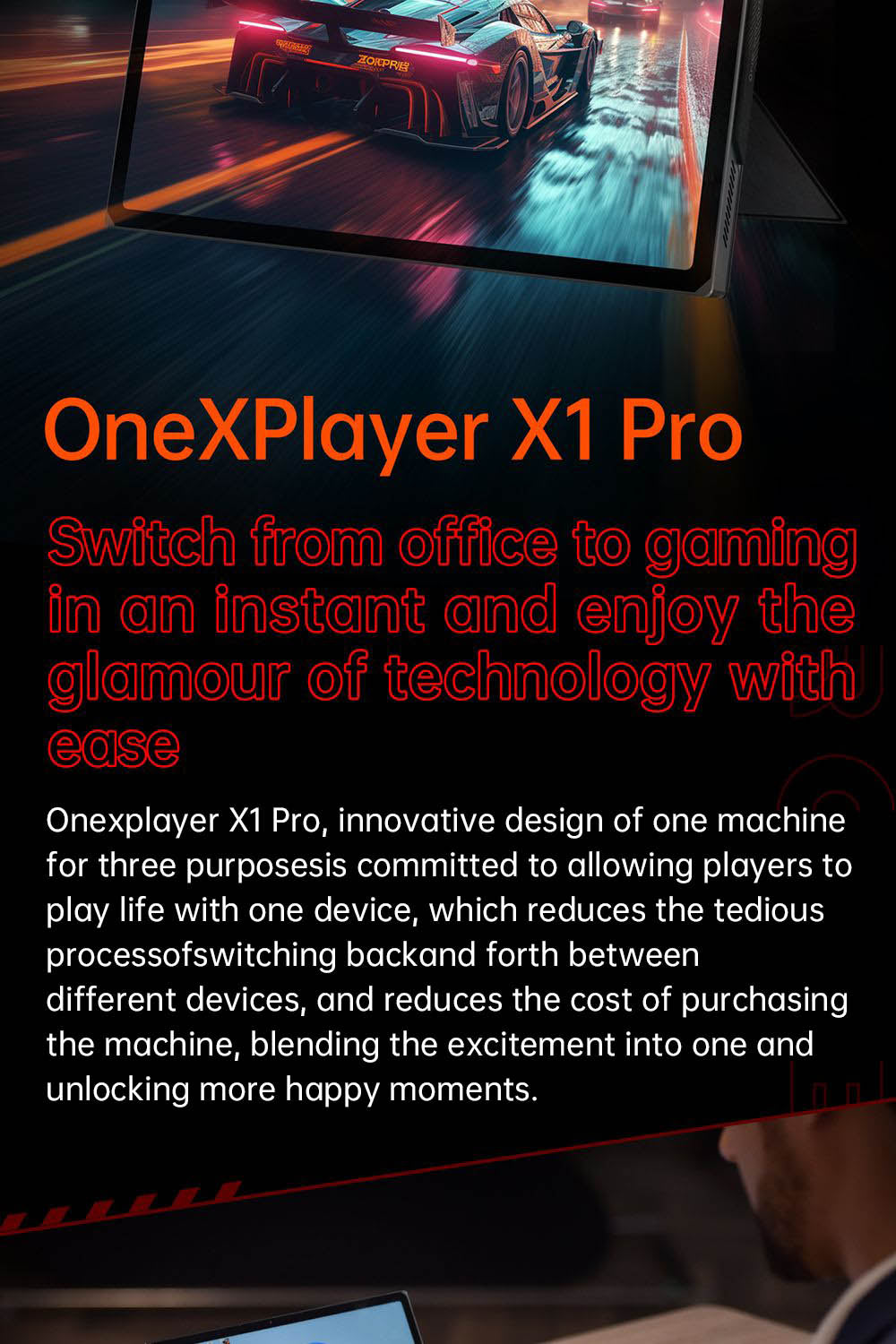 One Netbook OneXPlayer X1 Pro prenosný herný PC, AMD Ryzen AI 9 HX 370 12 jadier, max. 5,1 GHz, 10,95'' 2560*1600 120 Hz LTPS displej, 64 GB LPDDR5x 7500 MHz RAM, 2 TB SSD, 2*USB-C, 1*USB3.2, 1*TF karta, 1* Oculink, 1*3,5 mm audio, Harman Sound System - americká zástrčka