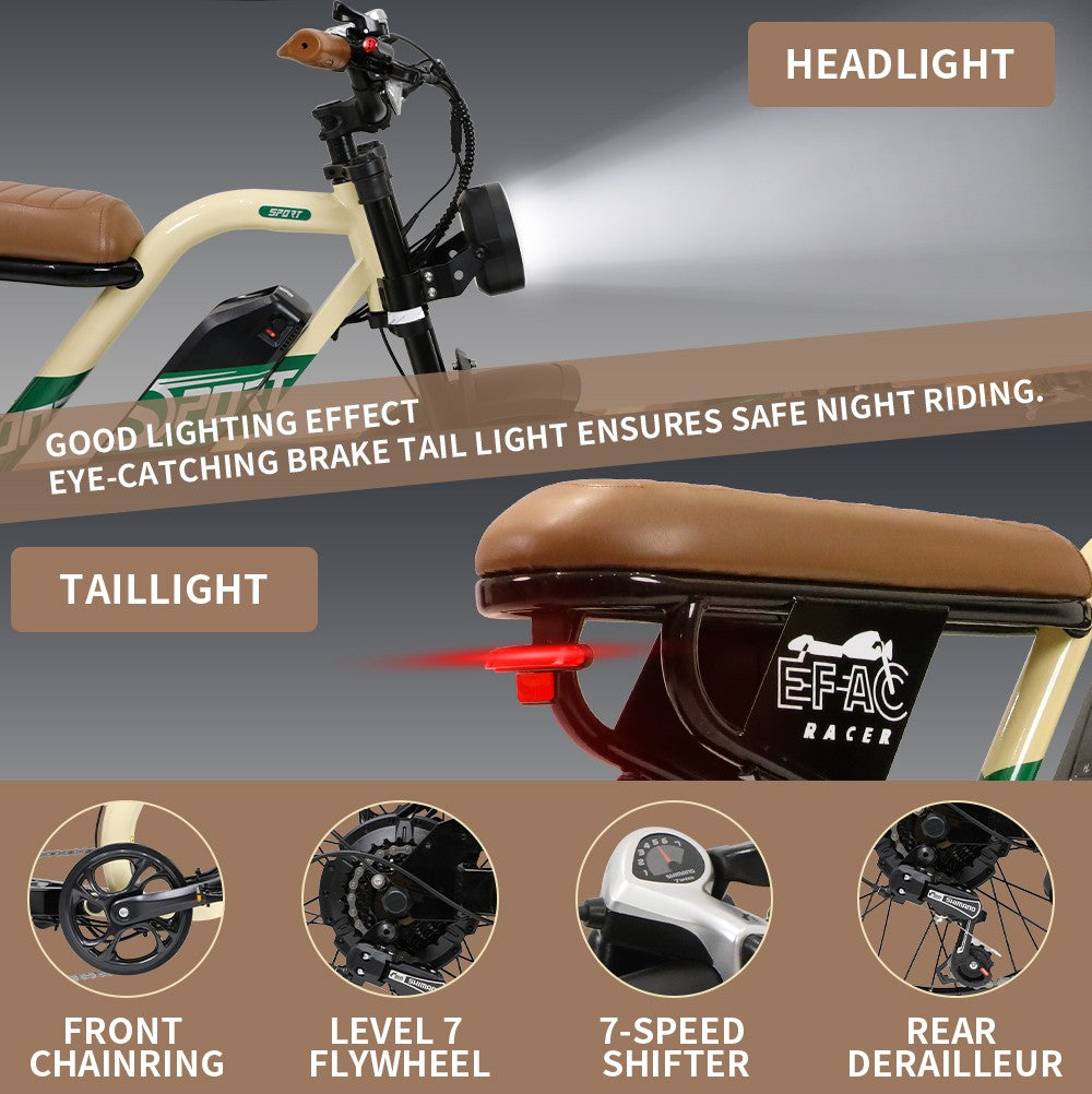 Elektrokol ONESPORT W66, 500W motor, 48V 13,5Ah batéria, 20*4,0 palcové pneumatiky, maximálna rýchlosť 25 km/h, dojazd 100 km, predné a zadné hydraulické kotúčové brzdy, odpružená predná vidlica, 7-stupňová prevodovka