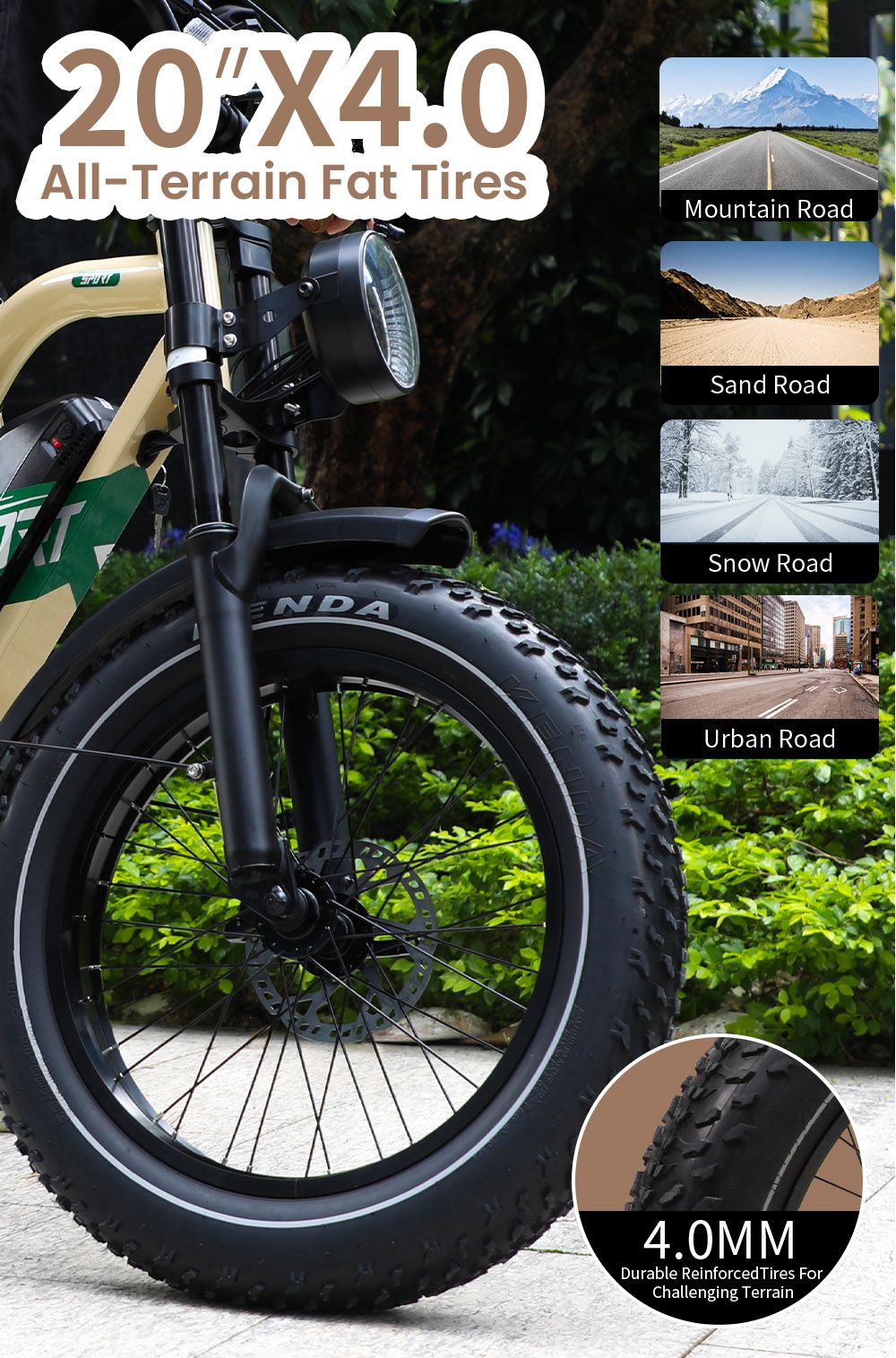 Elektrokol ONESPORT W66, 500W motor, 48V 13,5Ah batéria, 20*4,0 palcové pneumatiky, maximálna rýchlosť 25 km/h, dojazd 100 km, predné a zadné hydraulické kotúčové brzdy, odpružená predná vidlica, 7-stupňová prevodovka