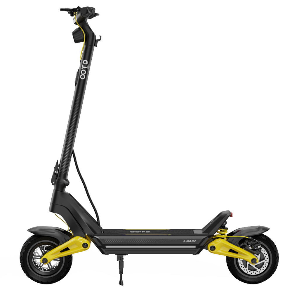 OOTD S10 skladací elektrický skúter, 10-palcové pneumatiky, 1400W motor, maximálna rýchlosť 25 km/h, 48V 20Ah batéria na dojazd 60-70 km, maximálne zaťaženie 120 kg, kotúčové brzdy, tlmiče nárazov - žltá