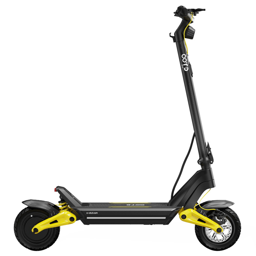 OOTD S10 skladací elektrický skúter, 10-palcové pneumatiky, 1400W motor, maximálna rýchlosť 25 km/h, 48V 20Ah batéria na dojazd 60-70 km, maximálne zaťaženie 120 kg, kotúčové brzdy, tlmiče nárazov - žltá