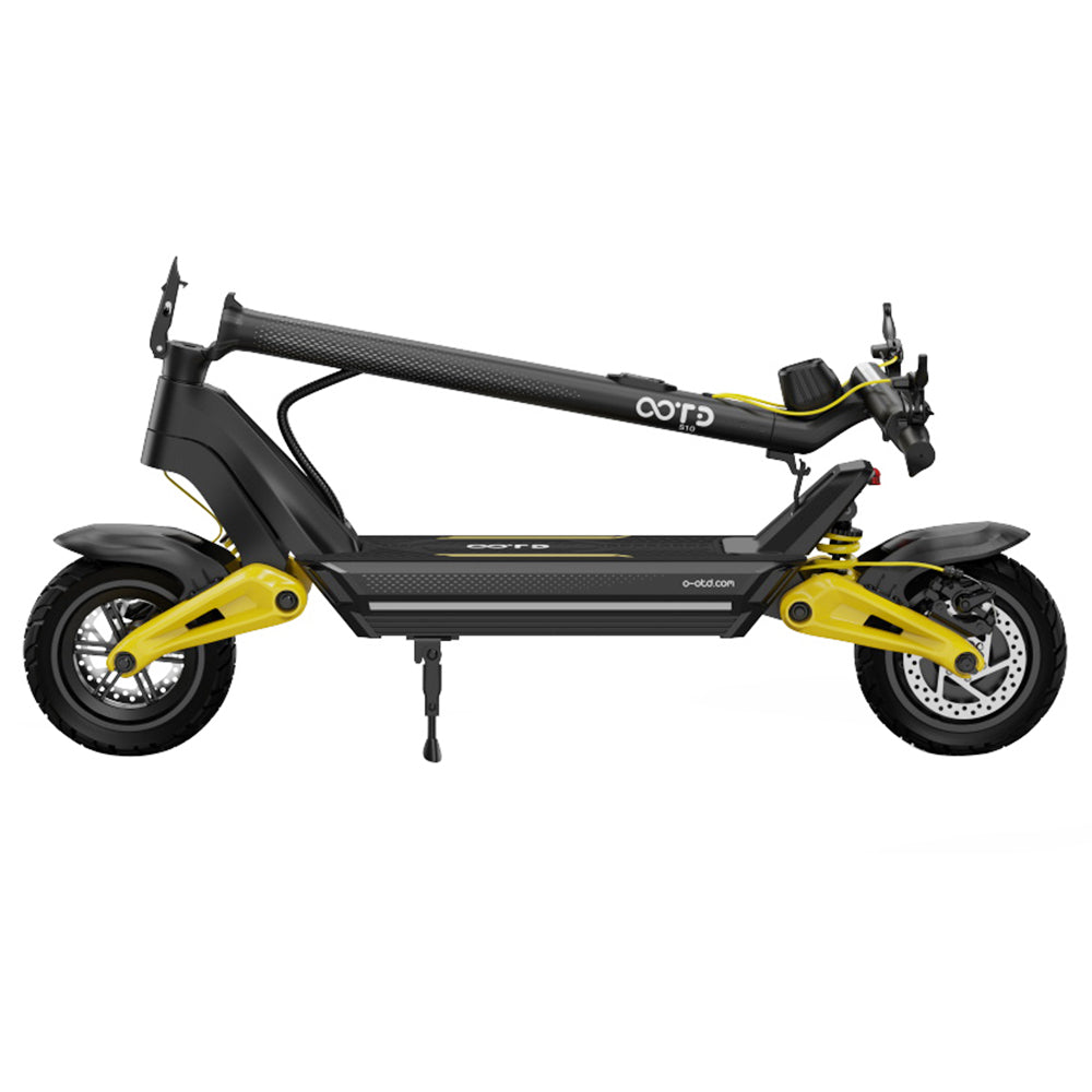 OOTD S10 skladací elektrický skúter, 10-palcové pneumatiky, 1400W motor, maximálna rýchlosť 25 km/h, 48V 20Ah batéria na dojazd 60-70 km, maximálne zaťaženie 120 kg, kotúčové brzdy, tlmiče nárazov - žltá