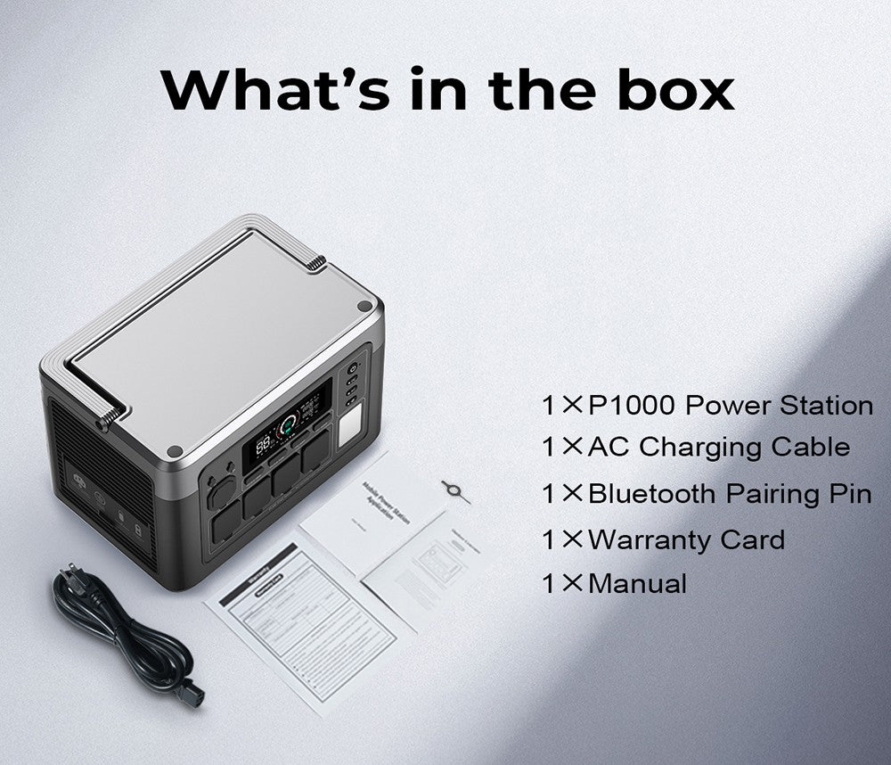 Prenosná elektráreň OUKITEL P1000 PLUS, 1800 W 1024 Wh solárny generátor s LiFePO4 batériou, rýchle nabíjanie, inteligentné ovládanie cez aplikáciu pre vonkajšie použitie, karavány, záložný zdroj pre domácnosť a núdzové situácie.