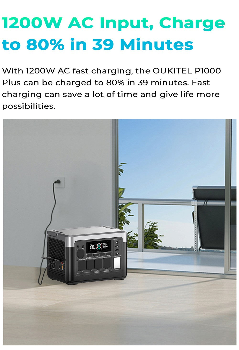 Prenosná elektráreň OUKITEL P1000 PLUS, 1800 W 1024 Wh solárny generátor s LiFePO4 batériou, rýchle nabíjanie, inteligentné ovládanie cez aplikáciu pre vonkajšie použitie, karavány, záložný zdroj pre domácnosť a núdzové situácie.