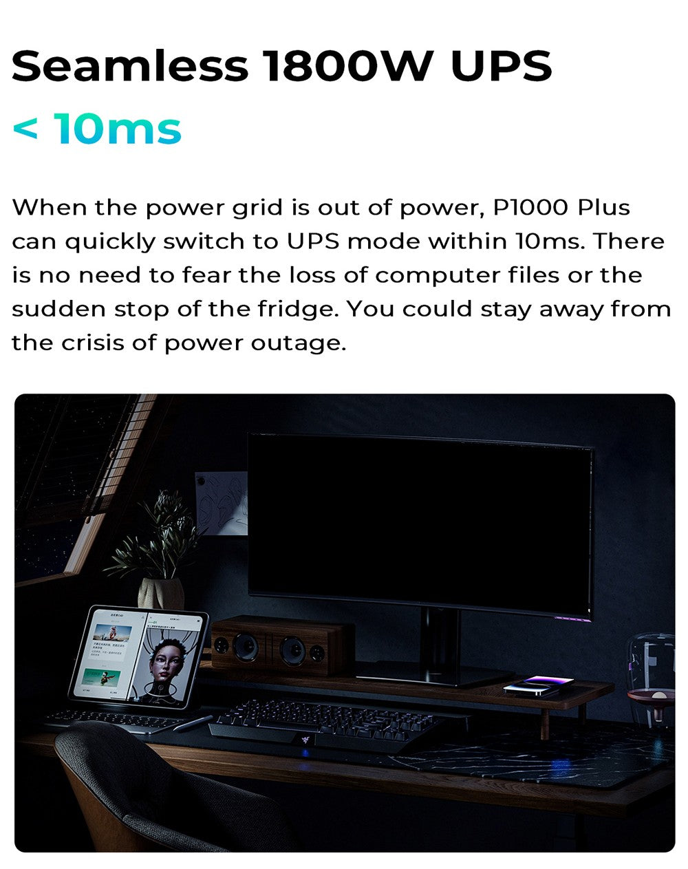 Prenosná elektráreň OUKITEL P1000 PLUS, 1800 W 1024 Wh solárny generátor s LiFePO4 batériou, rýchle nabíjanie, inteligentné ovládanie cez aplikáciu pre vonkajšie použitie, karavány, záložný zdroj pre domácnosť a núdzové situácie.