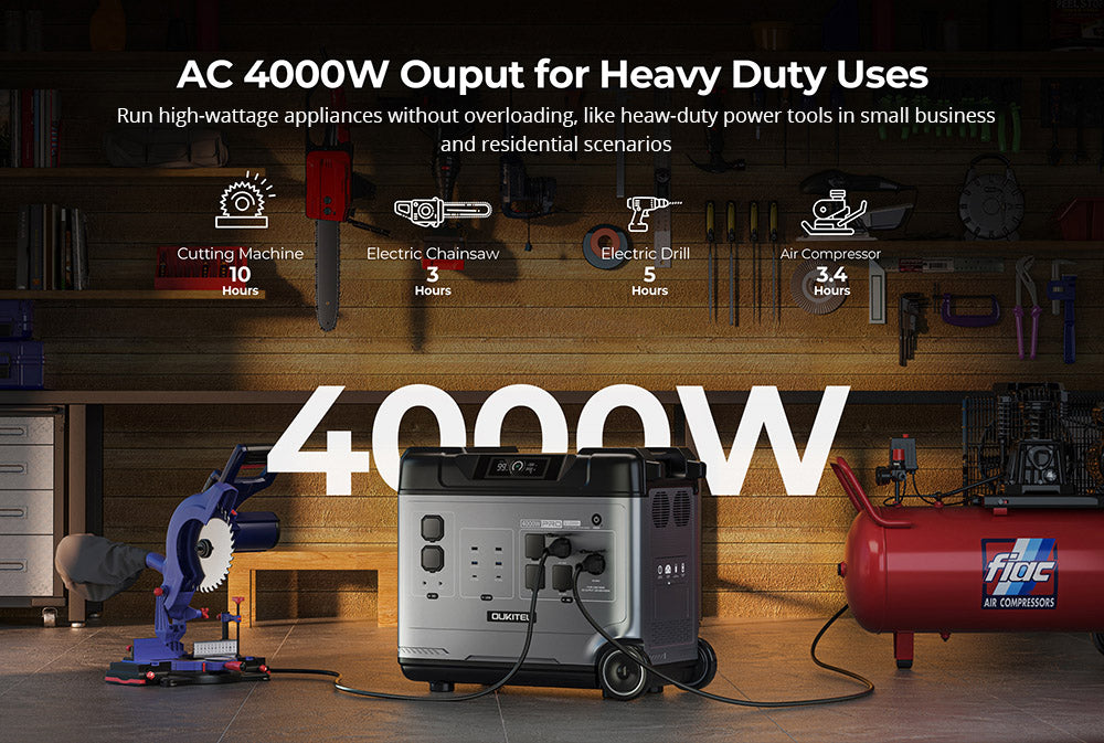 Prenosná elektráreň OUKITEL P5000 Pro, 5120Wh LiFePO4 batéria, 4000W AC výstup, inteligentná regulácia teploty, dvojitý 100W USB-C, bezproblémové UPS zálohovanie batérie, 15 výstupov, ovládanie cez aplikáciu, s kolieskami